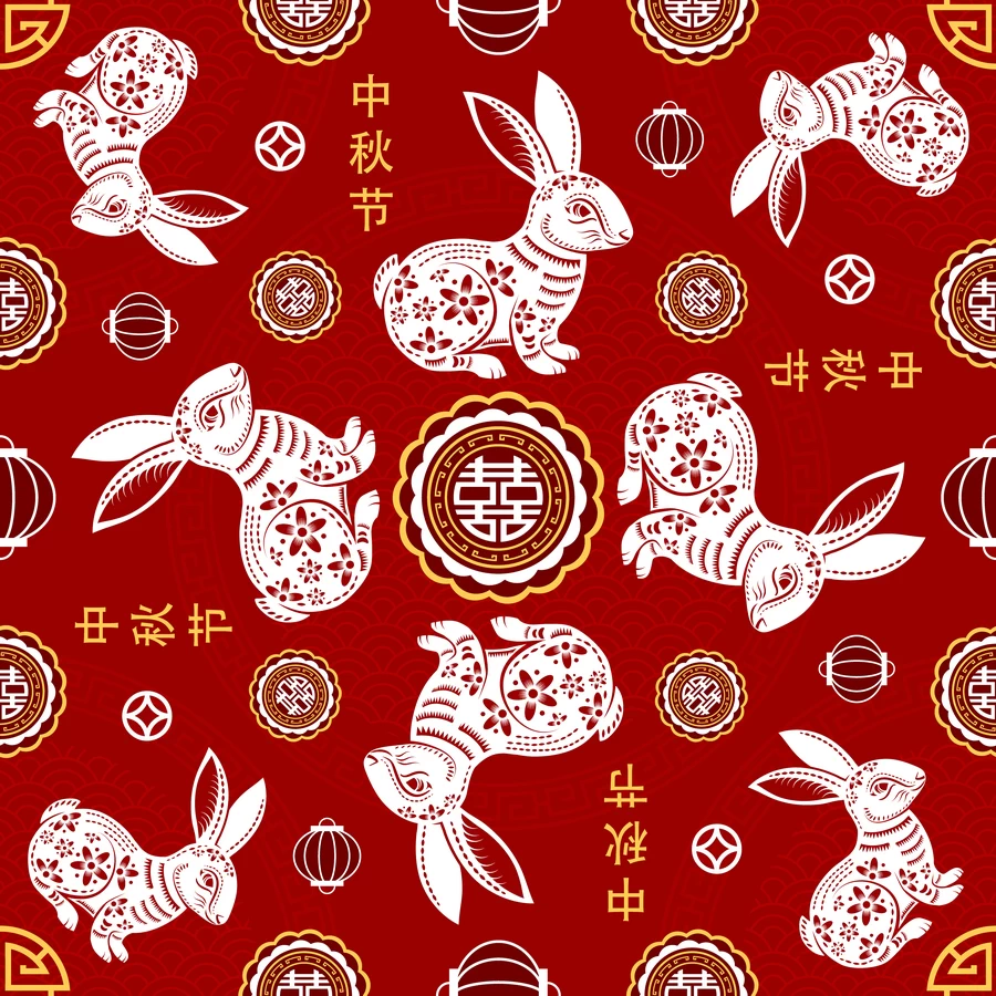 2023兔年新年春节新春平面设计印花无缝背景图案AI矢量设计素材【015】